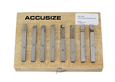 Accusize Industrial Tools 1/4'' 8 Pc H.S.S. Tool Bit Set, Pre-Ground for Turning and Facing Work, 2662-2001 Accusize Industrial Tools