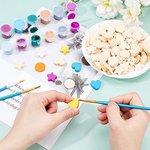 OLYCRAFT 150Pcs Natural Wood Beads Star Wood Beads Heart Round Unfinished Wooden Loose Beads Spacer Beads with Hole for Craft DIY Jewelry Making - 3 OLYCRAFT