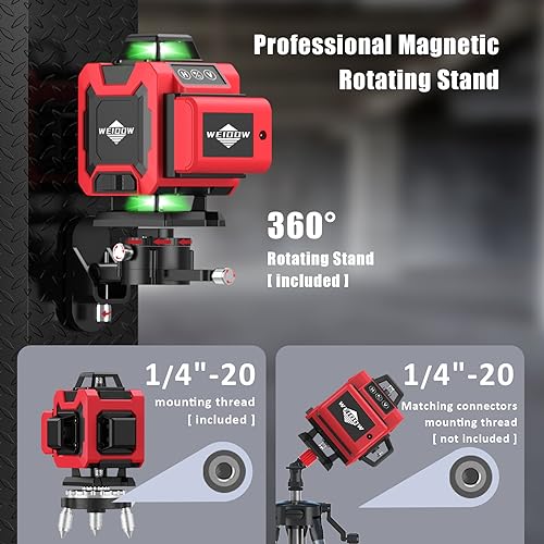 Laser Level,WEIDDW 4D 16 Lines Laser Level 360 Self Leveling Tool for Construction and Picture Handing,High Precision and Easy to Use - WoodArtSupply