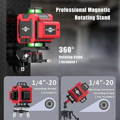 Laser Level,WEIDDW 4D 16 Lines Laser Level 360 Self Leveling Tool for Construction and Picture Handing,High Precision and Easy to Use - WoodArtSupply