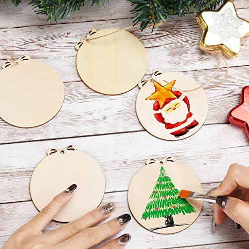 20PCS DIY Christmas Wooden Ornaments, Unfinished Wood Christmas Tree Ornaments, DIY Crafts Blank Unfinished Round Wooden Ornaments, Farmhouse