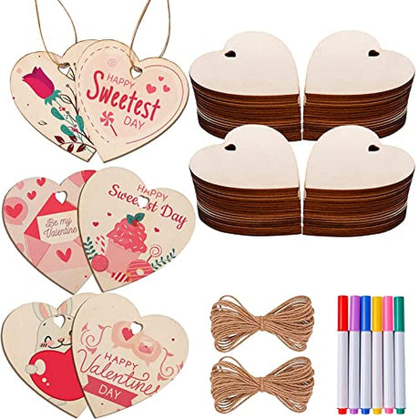 MGParty 60Pcs Natural Heart Wood Slices, DIY Mother's Day Bulk Wooden Hearts for Crafts, Unfinished Paintable Wooden Hanging Decorations, Wood Kit MGparty