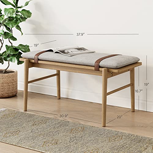 Nathan James Gugan Mid-Century Wood Entryway Bench Seat, Dining Room, Light Brown/Ivory Nathan James