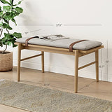 Nathan James Gugan Mid-Century Wood Entryway Bench Seat, Dining Room, Light Brown/Ivory Nathan James