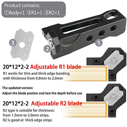 Woodworking Veneer Edge Trimmer - R1+R2 Chamfer Plane, Edge Banding Cutter, Manual Planer Blade, Burr Scraper for Board & Wood Surfaces - WoodArtSupply