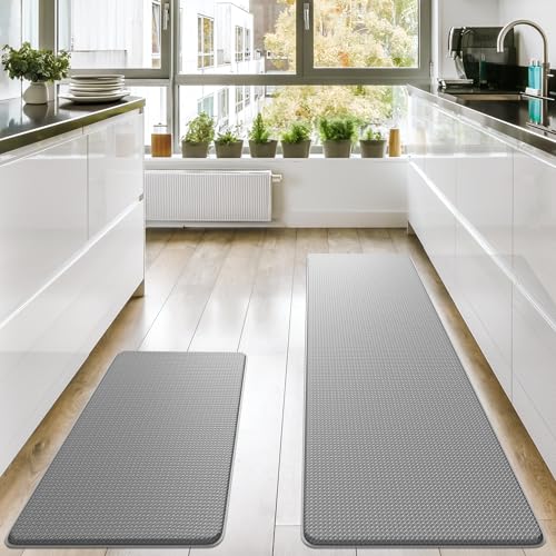 Homergy Anti Fatigue Kitchen Mats for Floor 2 PCS, Memory Foam Cushioned Rugs, Comfort Standing Desk Mats for Office, Home, Laundry Room, Waterproof - WoodArtSupply