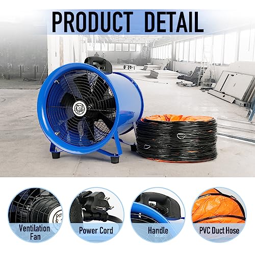 Sewinfla 520W/12inches Utility Blower, Portable Ventilator Exhaust Fan with 33ft PVC Flexible Duct Hose, Low Noise Heavy Duty Cylinder Fan for Home & Sewinfla