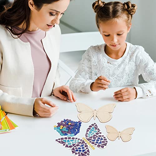 WEBEEDY Make 2 Butterfly Glass Mosaic Kit Creativity DIY Mosaic Glass Kit for Kids Adults Include Glass Mosaic Tiles, Wooden Chips, Ribbon WEBEEDY