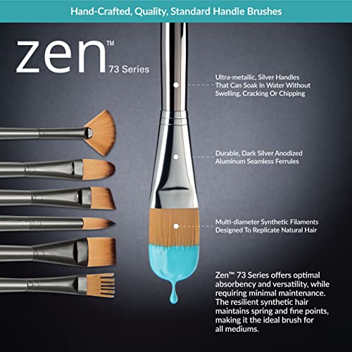 Royal & Langnickel Zen 5pc Standard Handle Brush Set, Includes - Oval Wash, Angular, Shader, Fan & Round Brushes - WoodArtSupply