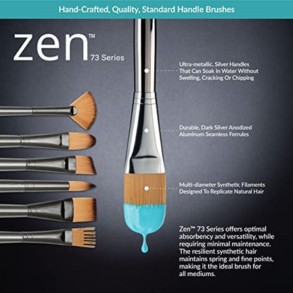 Royal & Langnickel Zen 5pc Standard Handle Brush Set, Includes - Oval Wash, Angular, Shader, Fan & Round Brushes - WoodArtSupply