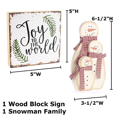 Holiday Joy Rustic Wood Block Sign and Snowman Family 2 Piece Set by Factory Direct Craft for Winter Decorating and Primitive Christmas Displays Factory Direct Craft