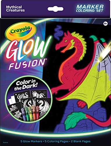 Crayola Glow Fusion, Glow in The Dark Coloring Set with Markers, Mythical Creature Coloring Pages, Gift for Kids Crayola
