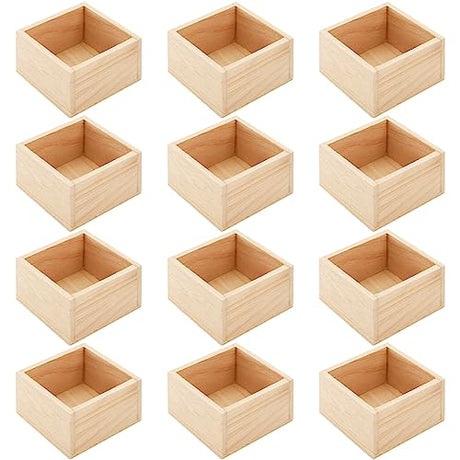 Frcctre 12 Pack Unfinished Small Wooden Box, 4" x 4" Square Wooden Box Craft Storage Organizer Box for Art Collectibles, Home Decor, Desktop Drawer Frcctre