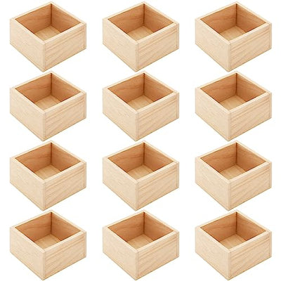 Frcctre 12 Pack Unfinished Small Wooden Box, 4" x 4" Square Wooden Box Craft Storage Organizer Box for Art Collectibles, Home Decor, Desktop Drawer