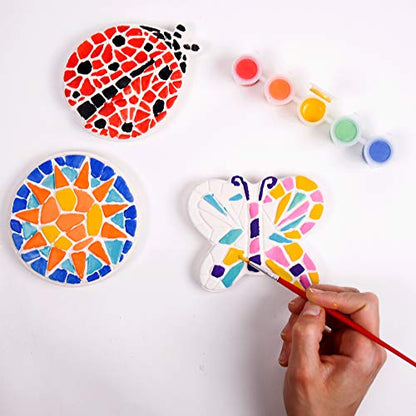 Creative Roots Mosaic Butterfly, Ladybug, & Sun Stepping Stone, Includes 3-Pack 4.5-Inch Ceramic Stepping Stone & 6 Vibrant Paints, Paint Your Own - WoodArtSupply