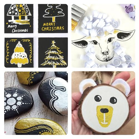 Acrylic Paint Pens White Paint Markers Metallic for Rock Fabric Wood Glass Canvas Ceramic, 5 White 4 Black 3 Gold & 3 Silver, Water Based Ink INK LAB