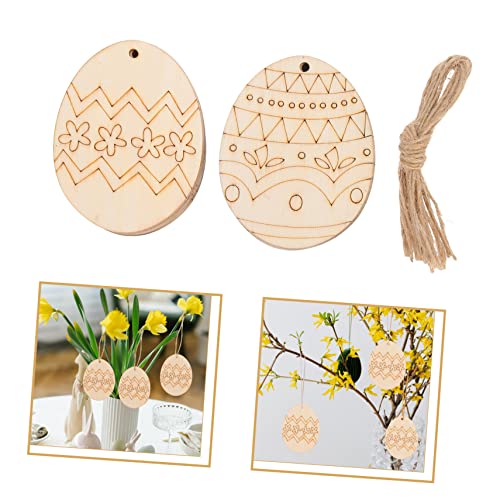 Yardenfun 60pcs Easter Egg Wooden Pendant Easter Wood Cutouts Easter Wood Slices Unfinished Wood Cutout Blank Ornaments DIY Easter Wood Pendant Yardenfun