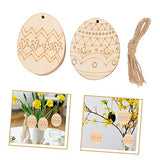 Yardenfun 60pcs Easter Egg Wooden Pendant Easter Wood Cutouts Easter Wood Slices Unfinished Wood Cutout Blank Ornaments DIY Easter Wood Pendant Yardenfun
