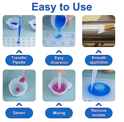 Teexpert Silicone Resin Measuring Cups Tool Kit-Reusable Resin Supplies with 100&250&600ml Measure Cups, Stirring Rods, 19.7" x 27.5"Silicone Mat for Teexpert