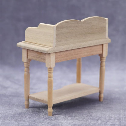 AirAds Dollhouse 1:12 Scale Dollhouse Miniature Furniture Side Stand Student Desk Unfinished Wood