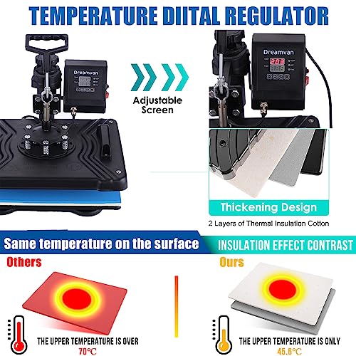 Heat Press Machine for Tshirts, 8 in 1 Heat Transfer Machine, 12" X 15" Digital Industrial Sublimation Heat Printing Combo with 360 Degree Rotation - WoodArtSupply