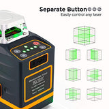 CIGMAN Laser Level Self Leveling 3x360° 3D Green Cross Line for Construction and Picture Hanging, Rechargeable battery, Remote Controller, Magnetic CIGMAN