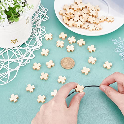 NBEADS 100 Pcs Wooden Cross Pendants, Unfinished Wood Cross Charms Natural Wood Cross Beads for Easter Party DIY Crafts Bracelet Necklace Jewelry NBEADS