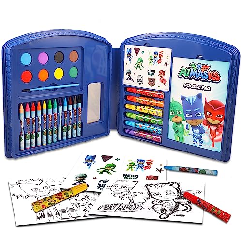 Disney PJ Masks Art Set for Kids - 50 Pc Superhero Art Kit Bundle with PJ Masks Coloring Utensils, Paint, Art Pad, Stickers, More | PJ Masks Painting - WoodArtSupply