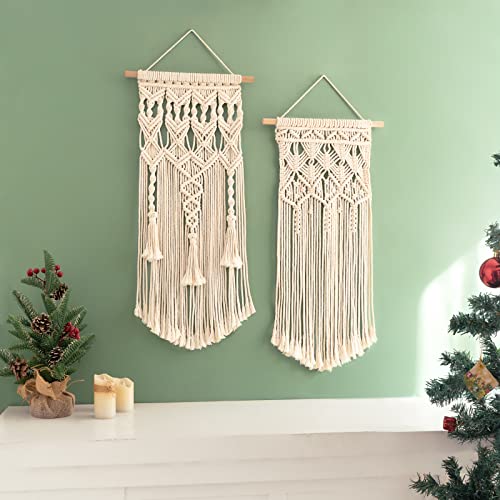 Mkono 2 Pcs Macrame Woven Wall Hanging Boho Home Chic Bohemian Geometric Art Decor - Beautiful Bedroom Nursery Apartment Decoration, Gift for Girls Mkono