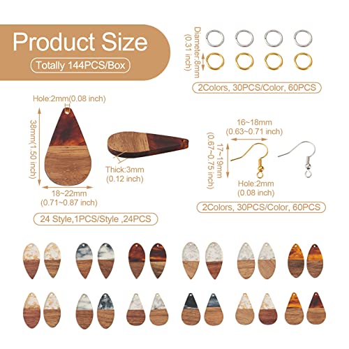 FASHEWELRY Resin Wood Earring Kit with 24Pcs Teardrop Wooden Resin Earring Charms Wood Earring Blanks Earring Findings Open Jump Rings French Earring FASHEWELRY