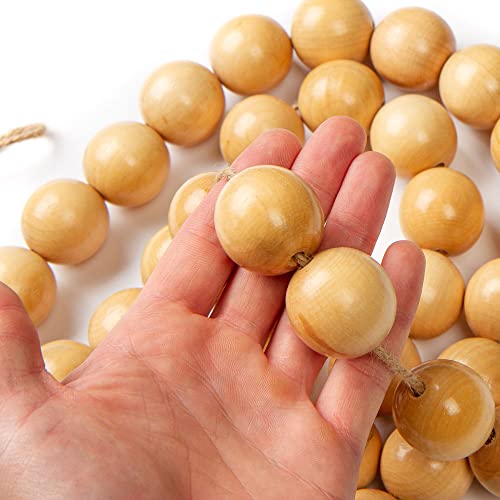 Wood Large Bead Christmas Garland - Round Jumbo Beads on This Natural Wood Garland. Use for Rustic, Natural, Scandinavian, Country, or Farmhouse Factory Direct Craft