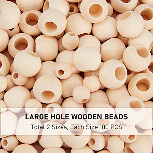 PH PandaHall 200pcs Natural Wooden Beads Large Hole Wood Beads 20mm 12mm Macrame Beads Wood Spacer Beads for DIY Macrame Earring Necklace Making Home
