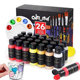 Colorful Glass Paint Kit with 6 Brushes, 1 Palette & 1 Sponge - 30ml/Bottle 26 Colors Permanent Stain Glass Paints for Gallery, Window, Wine Glass Colorful