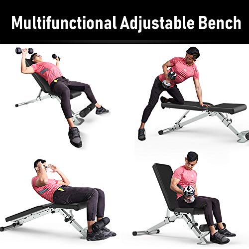 leikefitness Adjustable Weight Bench Foldable Workout Exercise Bench with Automatic Lock for Upright Incline Decline and Flat Full Body Exercise leikefitness