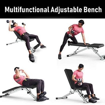 leikefitness Adjustable Weight Bench Foldable Workout Exercise Bench with Automatic Lock for Upright Incline Decline and Flat Full Body Exercise - WoodArtSupply