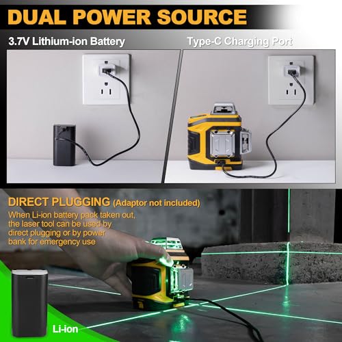 PREXISO Laser Level 3 X 360° with Tripod - Rechargeable Cross Line Leveler, Green Line Laser Level Self Leveling for Construction, Tile, Home Prexiso