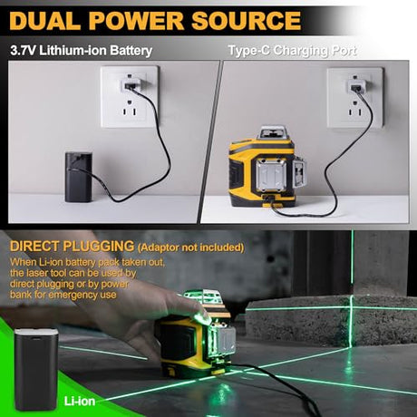 PREXISO Laser Level 3 X 360° with Tripod - Rechargeable Cross Line Leveler, Green Line Laser Level Self Leveling for Construction, Tile, Home Prexiso