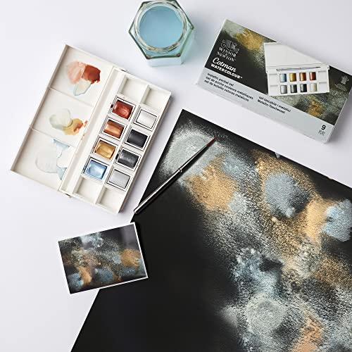 Winsor & Newton Cotman Watercolor Paint Set, 8 Half Pan, Metallic Colors w/ Brush Winsor & Newton