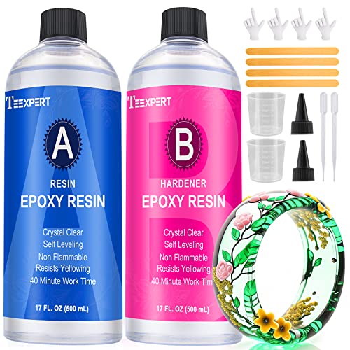 Teexpert Epoxy Resin Crystal Clear: 34oz Epoxy Resin kit 3X Yellowing Resistant Fast Curing for Casting Coating Art DIY Craft Jewelry Wood Table - 2 - WoodArtSupply