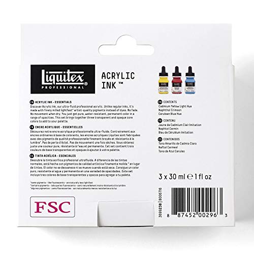 Liquitex Professional Acrylic Ink, 1-oz (30ml), Essential Color Set, Set of 3 Liquitex
