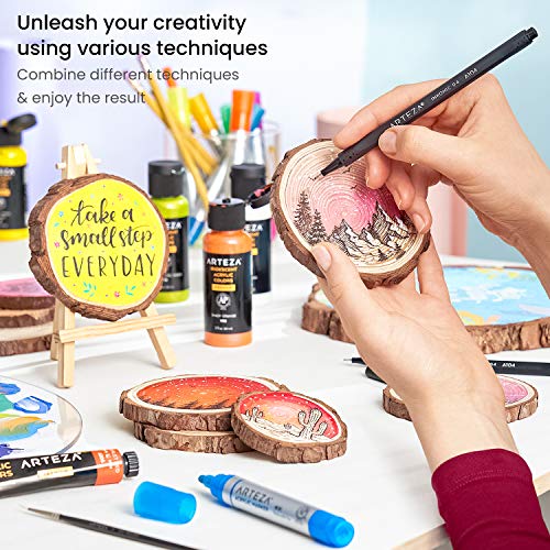 ARTEZA Natural Wood Slices, 25 Pieces, 3.5-4 Inch Diameter, 0.4 Inch Thickness, Round Pine Wood Discs with Bark for Crafts, Christmas Ornaments, ARTEZA