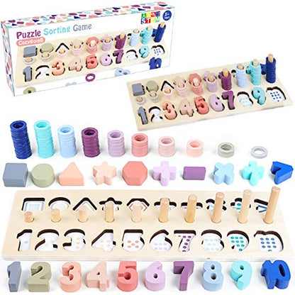 CozyBomB Wooden Number Puzzle for Kids - Montessori Toys for 1 Year Old Toddlers Learning Age 3 4 5 Years Old - Wooden Counting Blocks Sorting Toys - WoodArtSupply