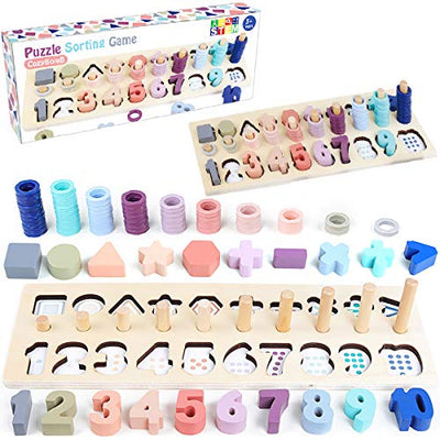 CozyBomB Wooden Number Puzzle for Kids - Montessori Toys for 1 Year Old Toddlers Learning Age 3 4 5 Years Old - Wooden Counting Blocks Sorting Toys