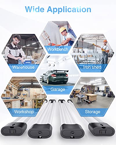 Ensenior 4 Pack Linkable LED Utility Shop Light, 4 FT, 4400 High Lumens, 36W Equivalent 280W, 5000K Daylight, 48 Inch Shop Light for Garage, Surface Ensenior