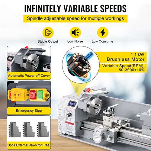 VEVOR Metal Lathe 8.7 x 29.5 Inch/220 x 750MM Mini Metal Lathe 1.1KW Infinitely Variable Speed Mini Lathe Machine LED Screen for Counter Face Turning - WoodArtSupply