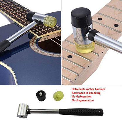 TIMESETL 6 Pack Guitar Luthier Tool Kit Include Guitar Fret Crowning File, Double Headed Guitar Bass Fret Wire Rubber Hammer, Stainless Steel Fret