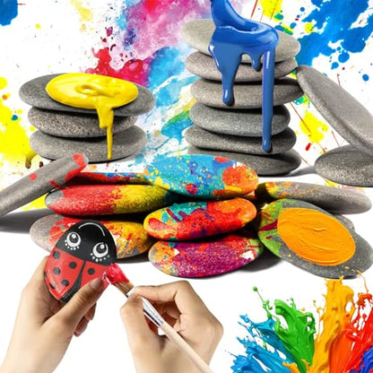 Sukh 7PCS Flat Painting Rocks - Paintable Rocks,2-3 Inches River Rocks for Painting,Rock Painting Supplies,DIY Flat Stones to Paint for Arts, Crafts,