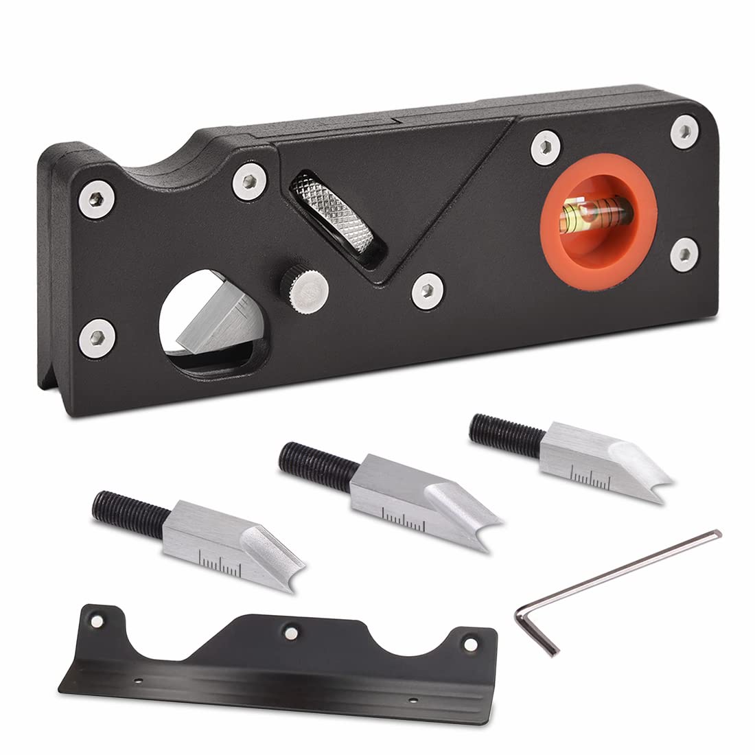 Chamfer Plane-Woodworking Edge Corner Plane with Auxiliary Locator, Hand Plane Suitable for Quick Edge Trimming of Wood (W/4cuters) Eewudwok