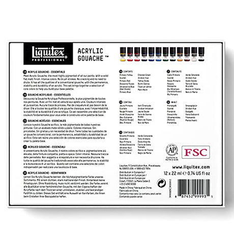 Liquitex Professional Acrylic Gouache Paint, 12 x 22ml (0.74-oz), Essentials Set Liquitex