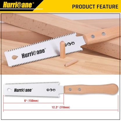 HURRICANE Japanese Hand Saw, 6 Inch (150mm) Double Edge Sided Pull Saw, SK5 Flexible Blade, 14/17 TPI Flush Cut Saw, Beech Handle Wood Saw, - WoodArtSupply